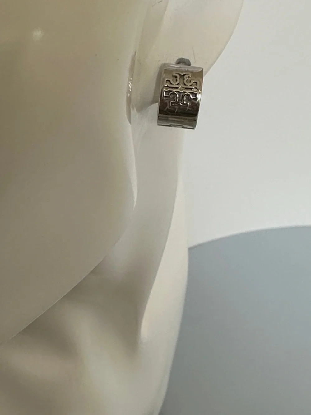 Tory Burch Silver Logo Hinge Hoop Earrings